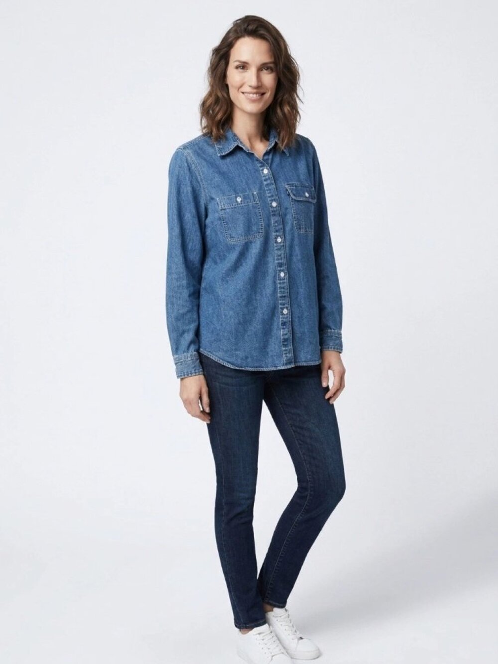 LAUREN RALPH LAUREN Medium Wash Blue Denim Long Sleeve Shirt Sz XL